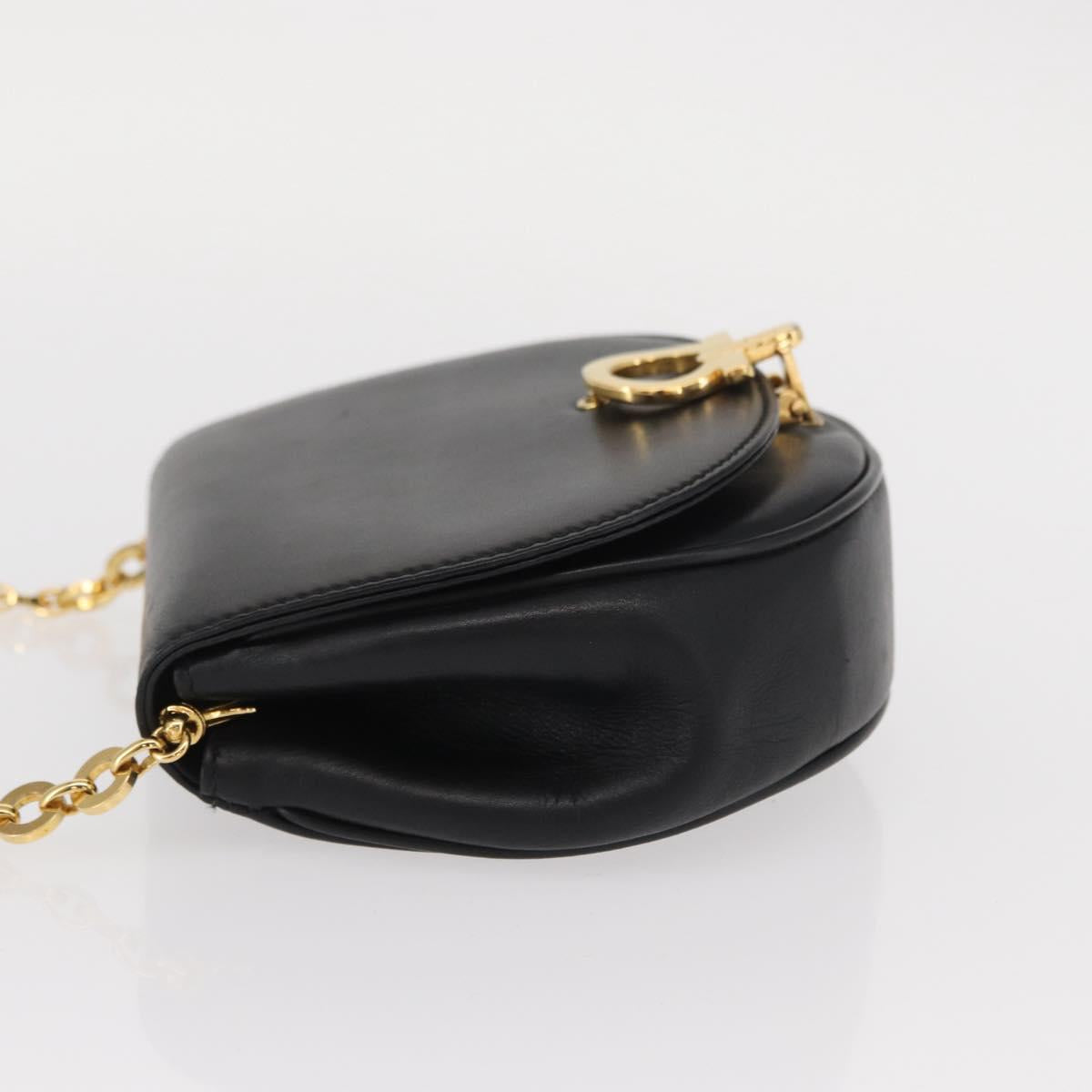 Salvatore Ferragamo Chain Gancini Shoulder Bag Leather Black Gold Auth 161032