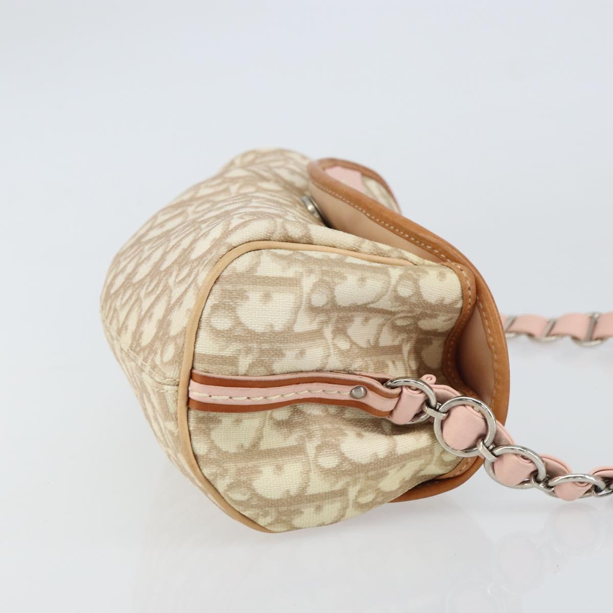 Christian Dior Trotter Canvas Romantic Bag PVC Beige Silver Auth 161033A