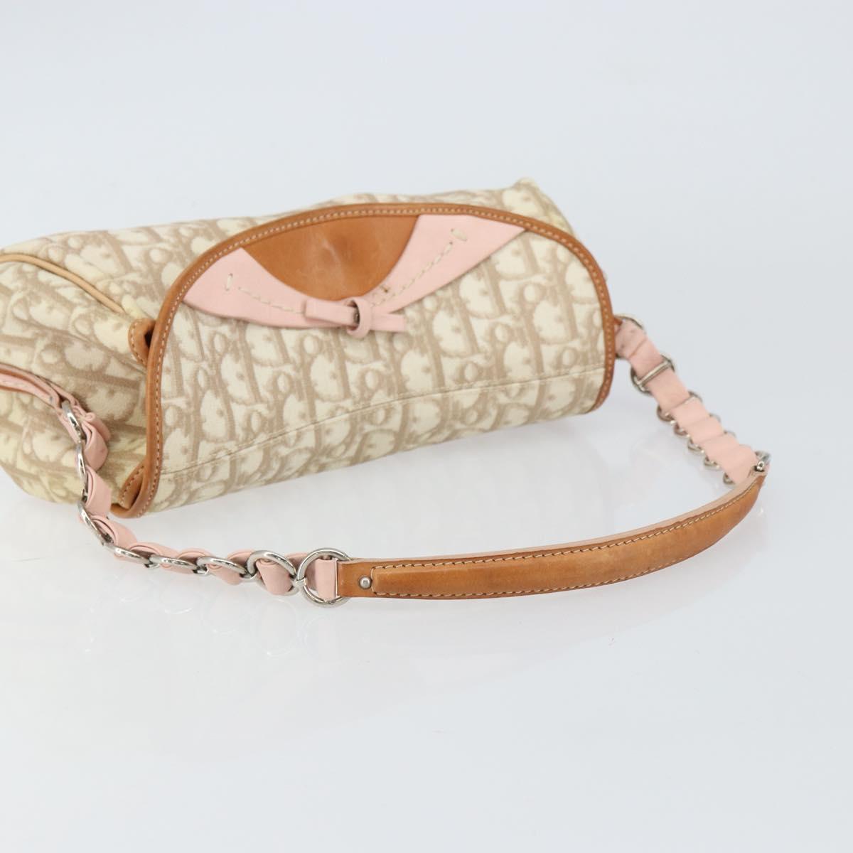 Christian Dior Trotter Canvas Romantic Bag PVC Beige Silver Auth 161033A