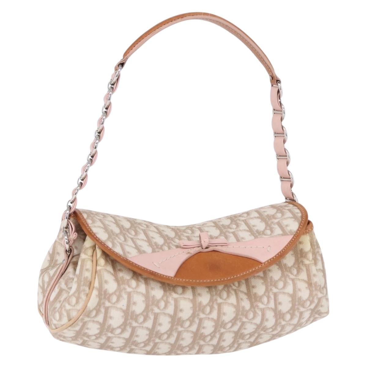 Christian Dior Trotter Canvas Romantic Bag PVC Beige Silver Auth 161033V