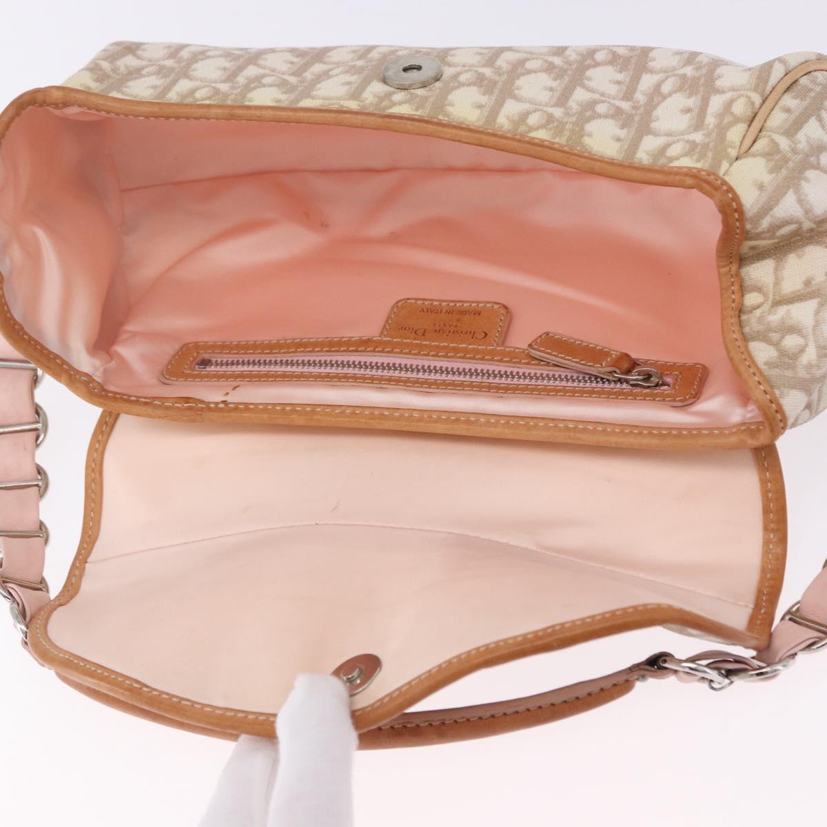 Christian Dior Trotter Canvas Romantic Bag PVC Beige Silver Auth 161033V