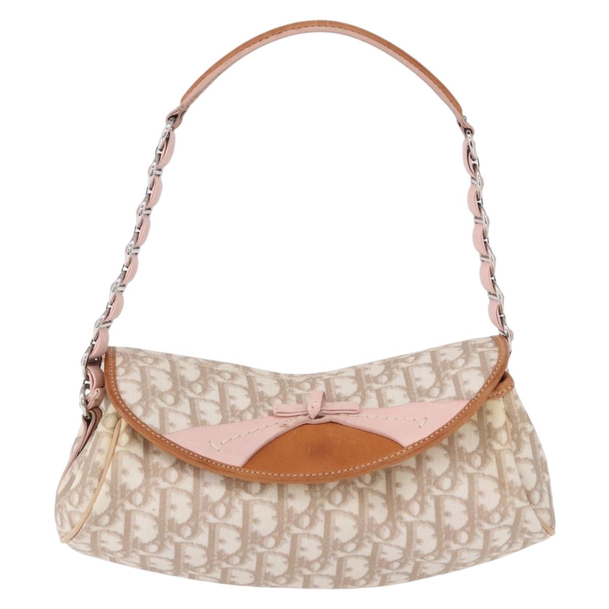 Christian Dior Trotter Canvas Romantic Bag PVC Beige Silver Auth 161033V