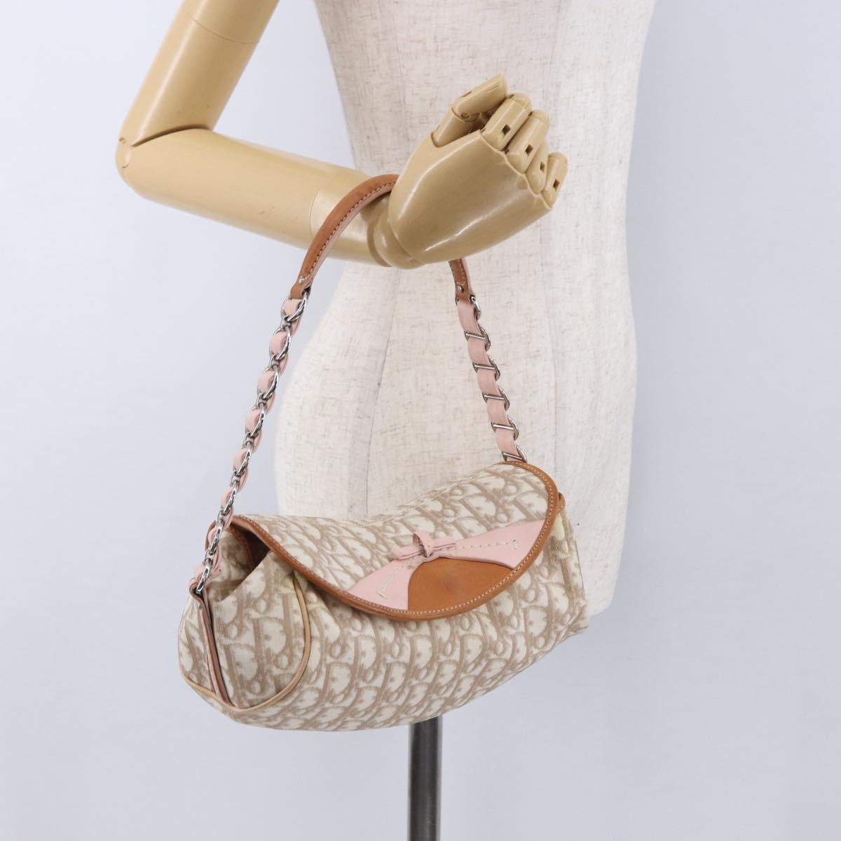 Christian Dior Trotter Canvas Romantic Bag PVC Beige Silver Auth 161033V