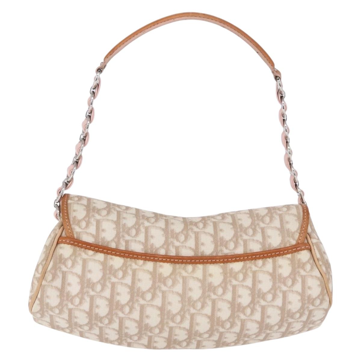 Christian Dior Trotter Canvas Romantic Bag PVC Beige Silver Auth 161033V