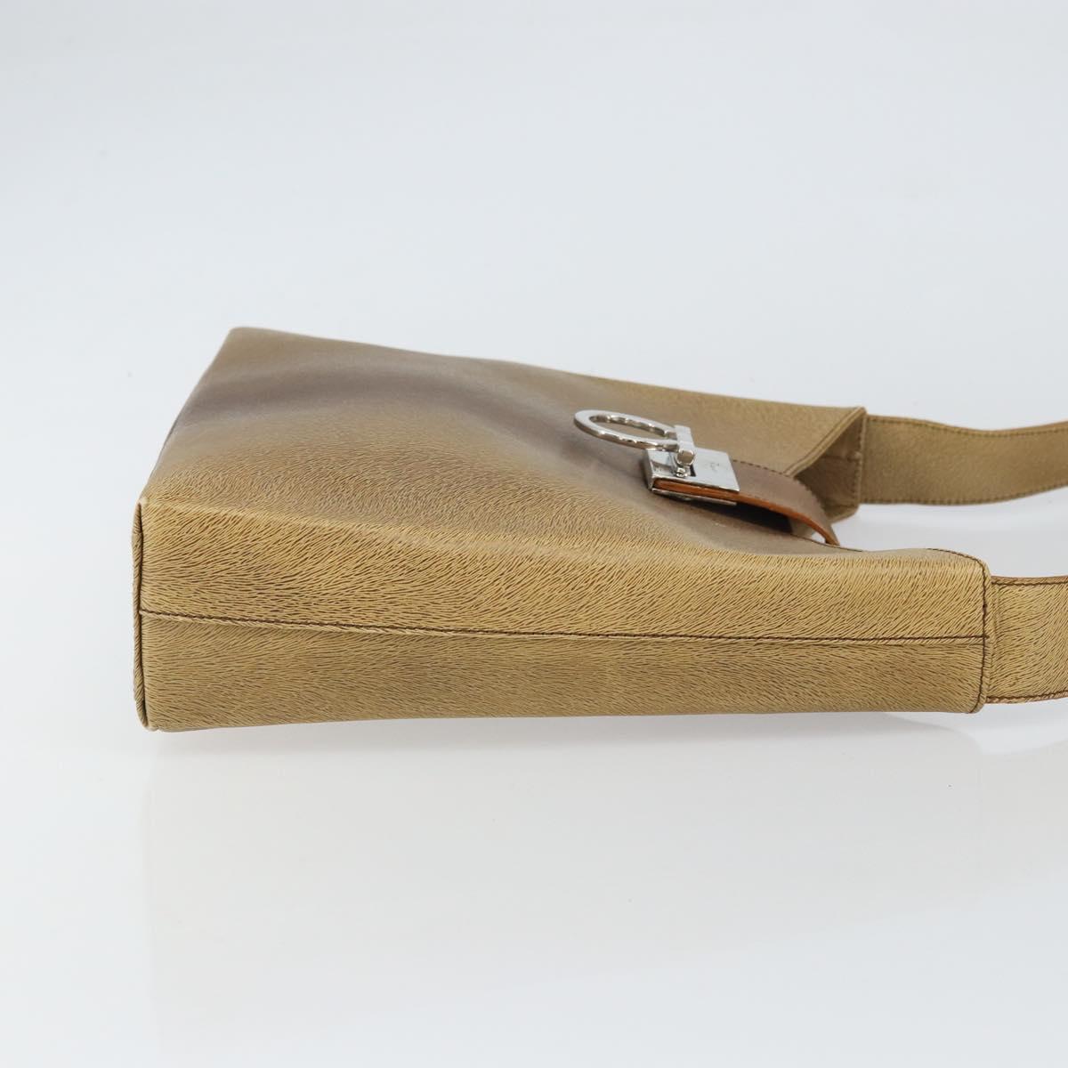 Salvatore Ferragamo Gancini Shoulder Bag Leather Beige Silver Auth 161036