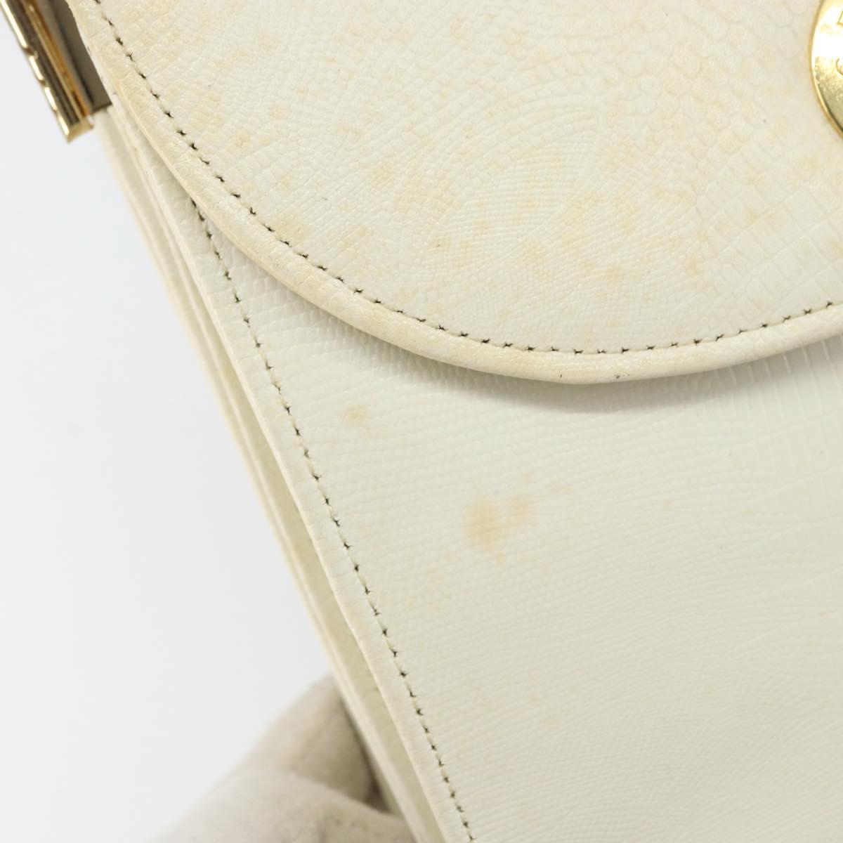 CELINE Shoulder Bag Leather White Gold Auth 161037