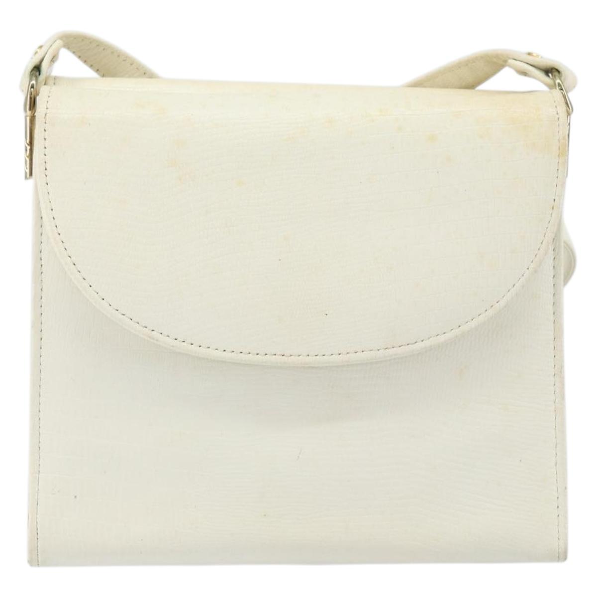 CELINE Shoulder Bag Leather White Gold Auth 161037