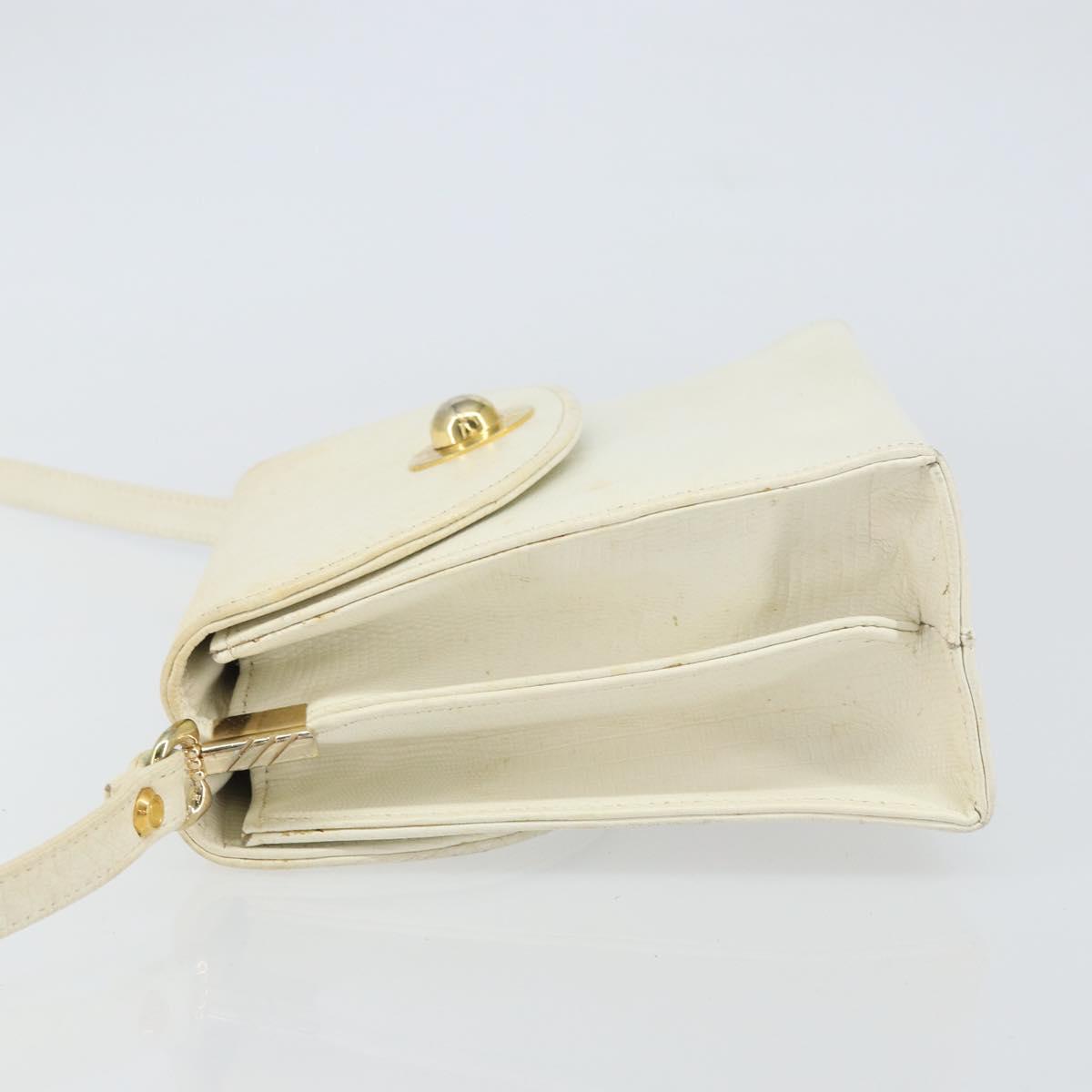 CELINE Shoulder Bag Leather White Gold Auth 161037