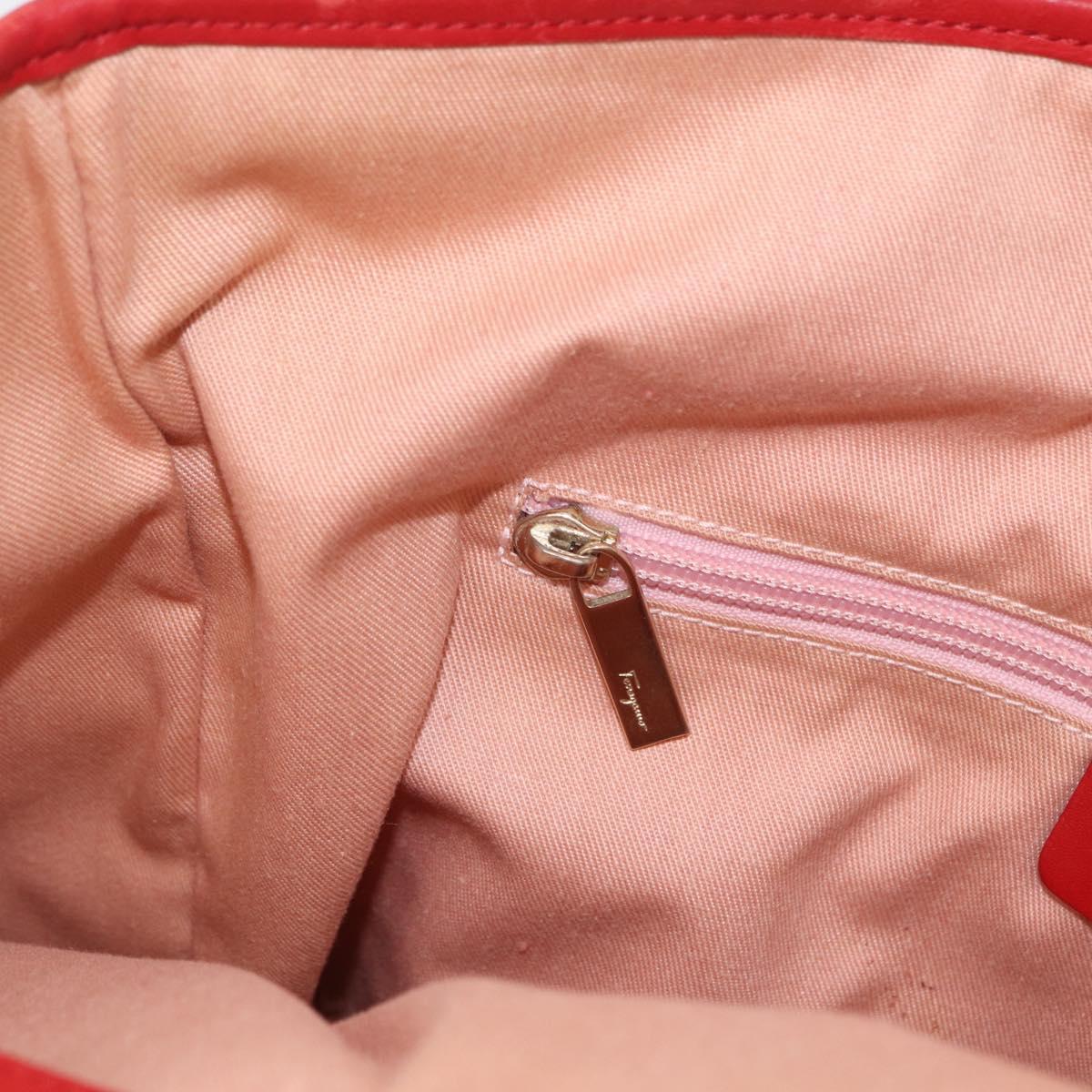 Salvatore Ferragamo Gancini Hand Bag Nylon Red Gold Auth 161041