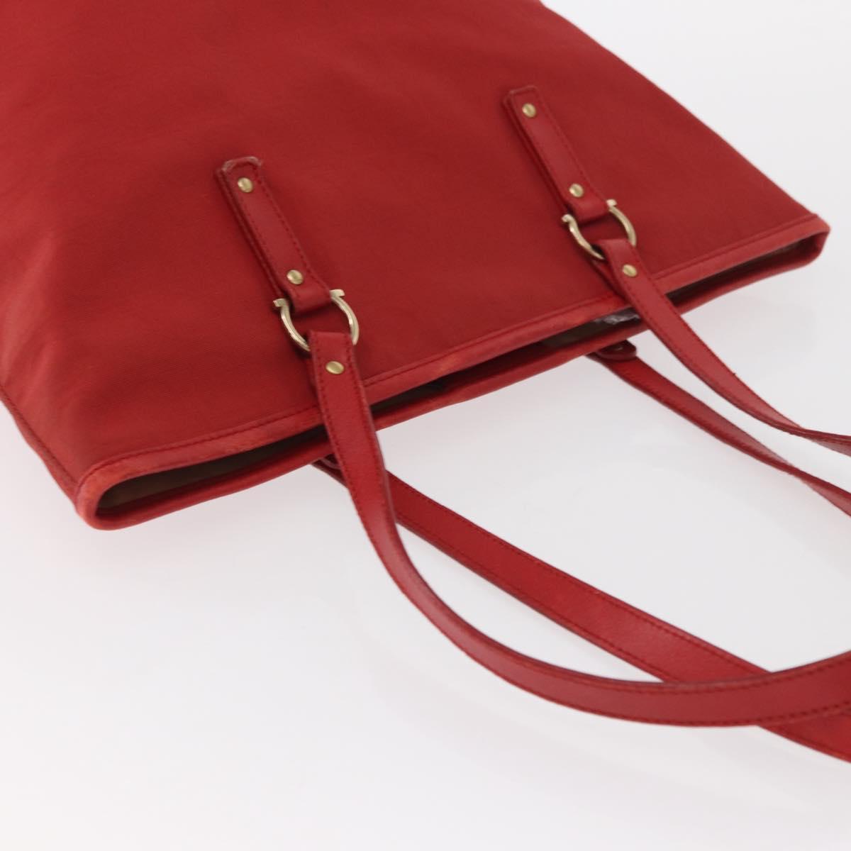 Salvatore Ferragamo Gancini Hand Bag Nylon Red Gold Auth 161041
