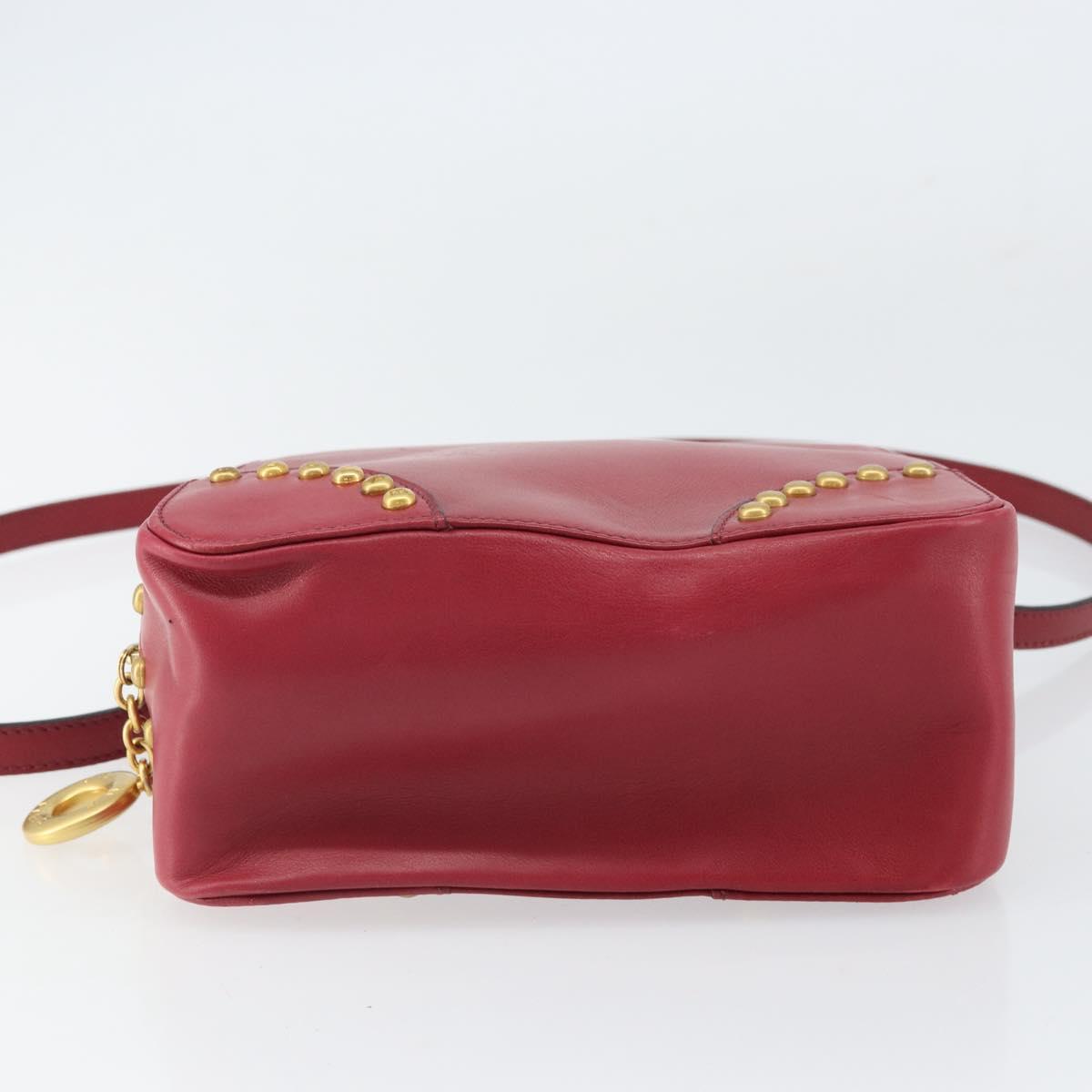 CELINE Circle Hand Bag Leather 2way Red Gold Auth 161046