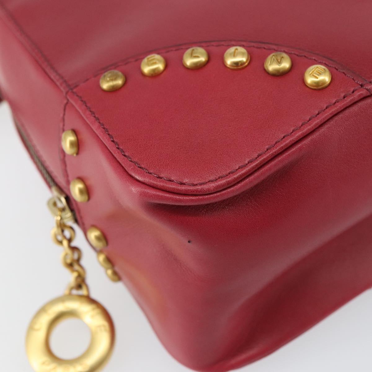 CELINE Circle Hand Bag Leather 2way Red Gold Auth 161046