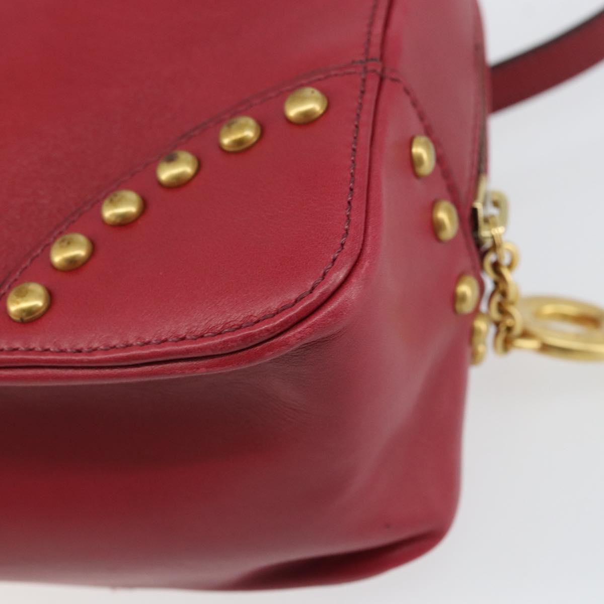 CELINE Circle Hand Bag Leather 2way Red Gold Auth 161046