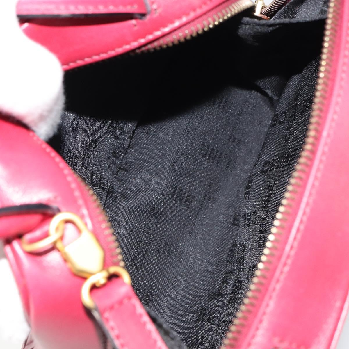 CELINE Circle Hand Bag Leather 2way Red Gold Auth 161046