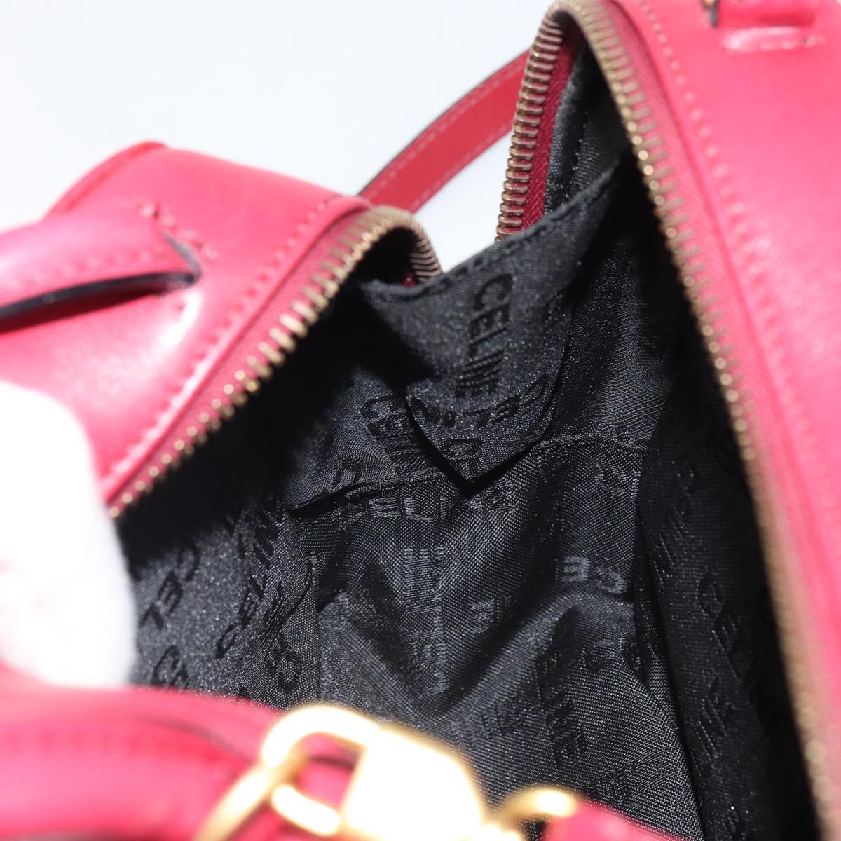 CELINE Circle Hand Bag Leather 2way Red Gold Auth 161046