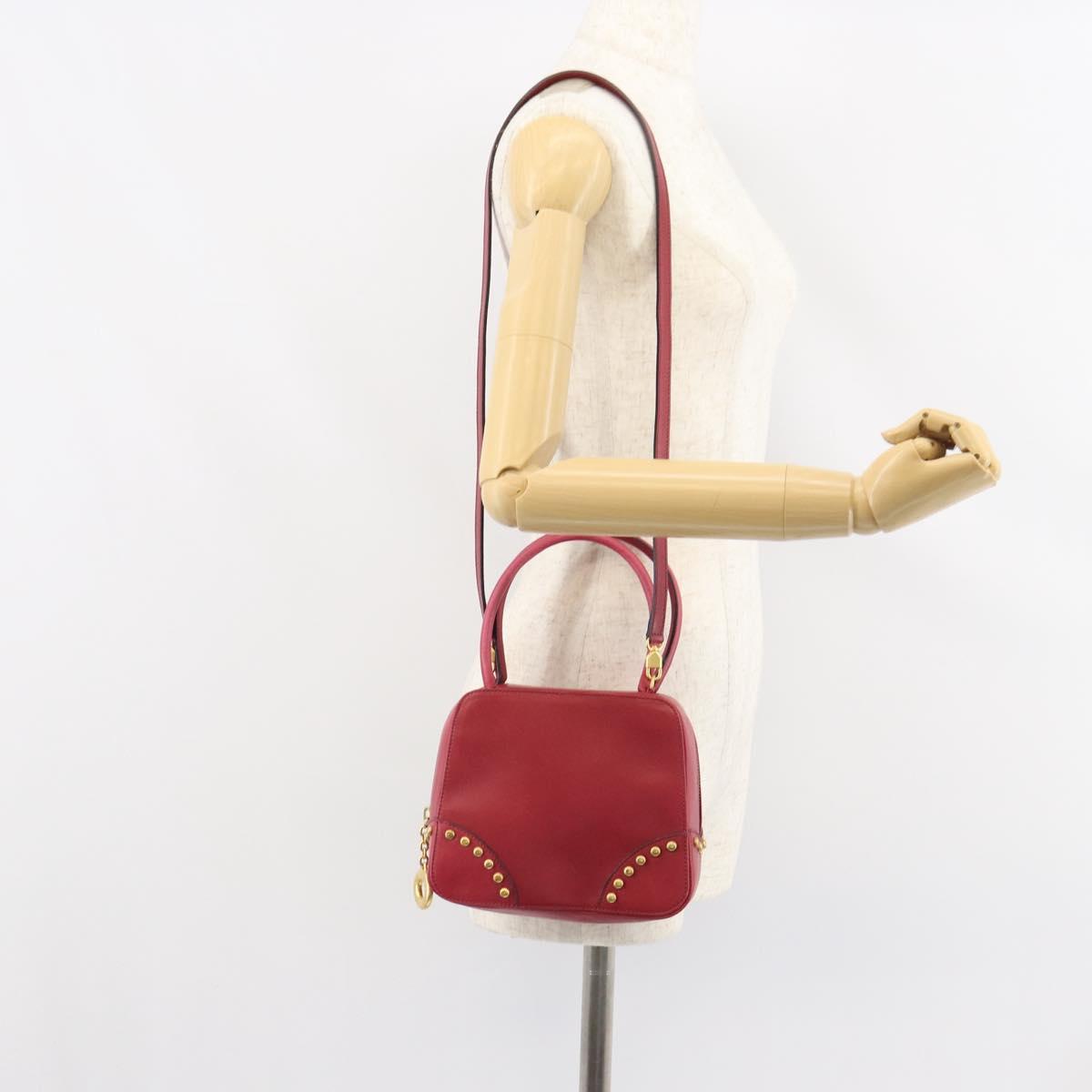 CELINE Circle Hand Bag Leather 2way Red Gold Auth 161046