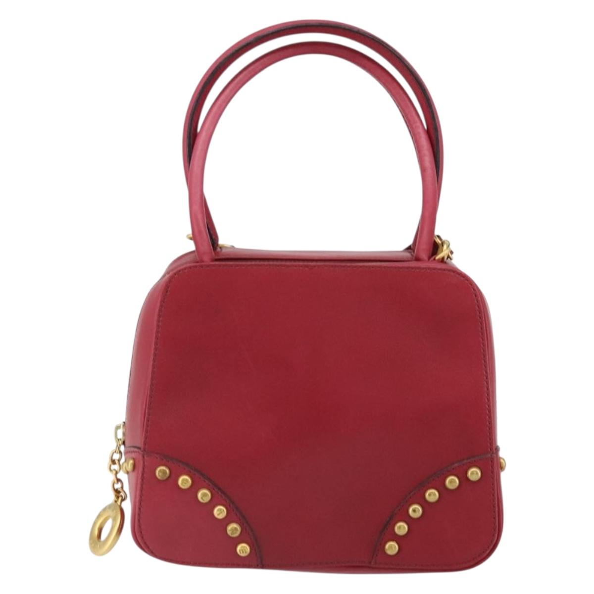 CELINE Circle Hand Bag Leather 2way Red Gold Auth 161046
