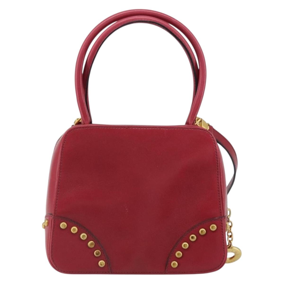 CELINE Circle Hand Bag Leather 2way Red Gold Auth 161046