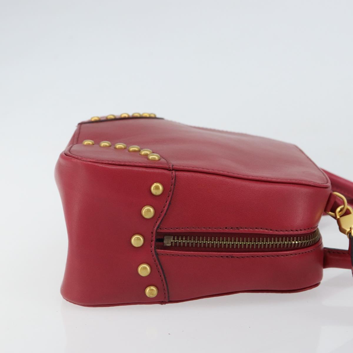 CELINE Circle Hand Bag Leather 2way Red Gold Auth 161046