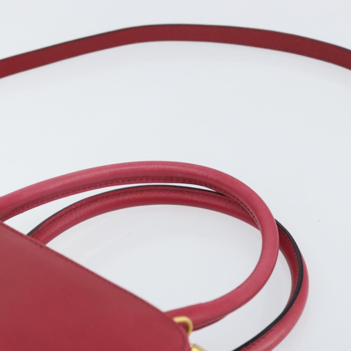 CELINE Circle Hand Bag Leather 2way Red Gold Auth 161046