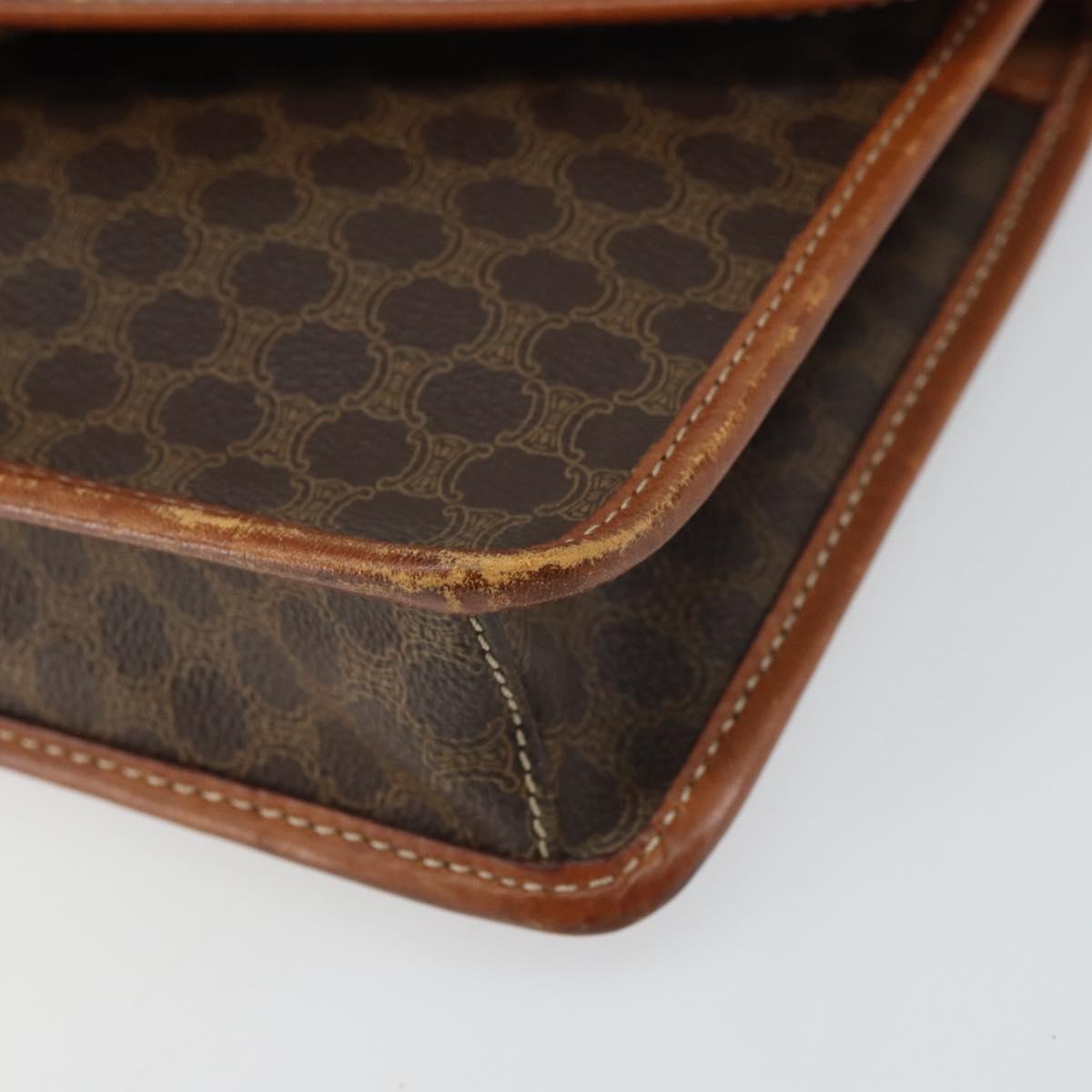 CELINE Macadam Canvas Circle Shoulder Bag PVC Leather Brown Gold Auth 161048