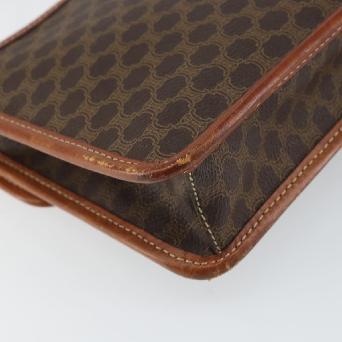 CELINE Macadam Canvas Circle Shoulder Bag PVC Leather Brown Gold Auth 161048
