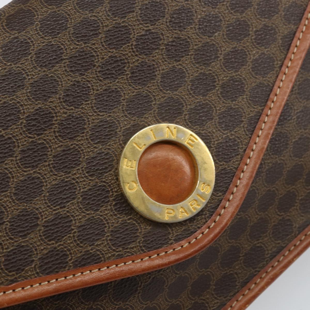 CELINE Macadam Canvas Circle Shoulder Bag PVC Leather Brown Gold Auth 161048