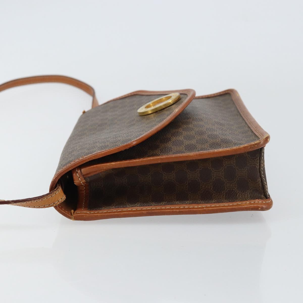 CELINE Macadam Canvas Circle Shoulder Bag PVC Leather Brown Gold Auth 161048