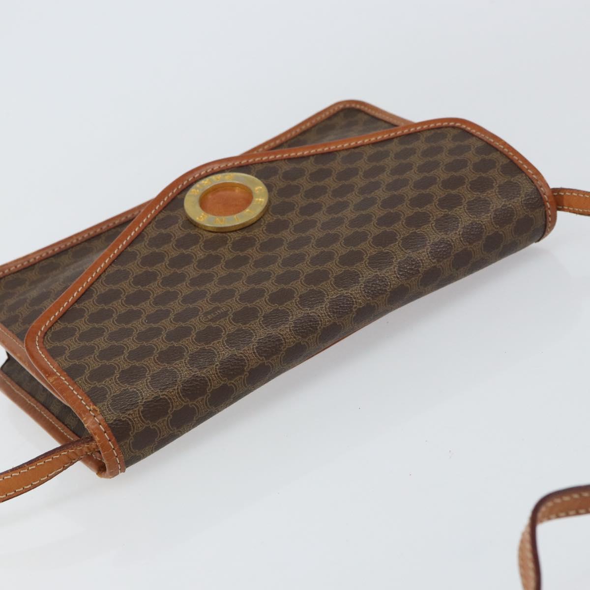 CELINE Macadam Canvas Circle Shoulder Bag PVC Leather Brown Gold Auth 161048