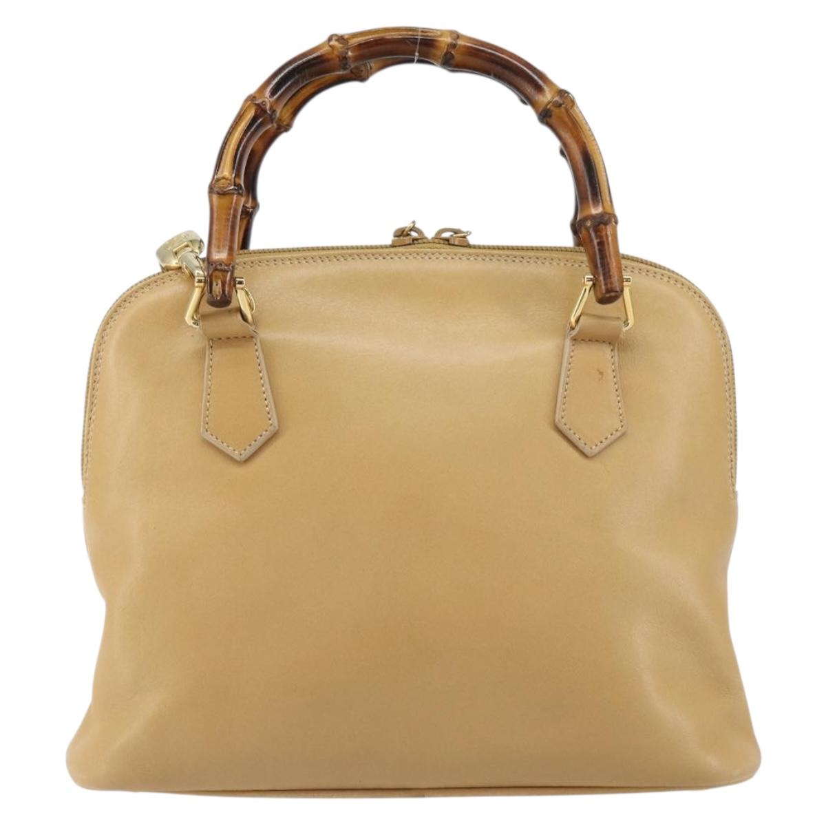 GUCCI Bamboo Hand Bag Leather 2way Beige Gold 000 3780 0290 Auth 161050