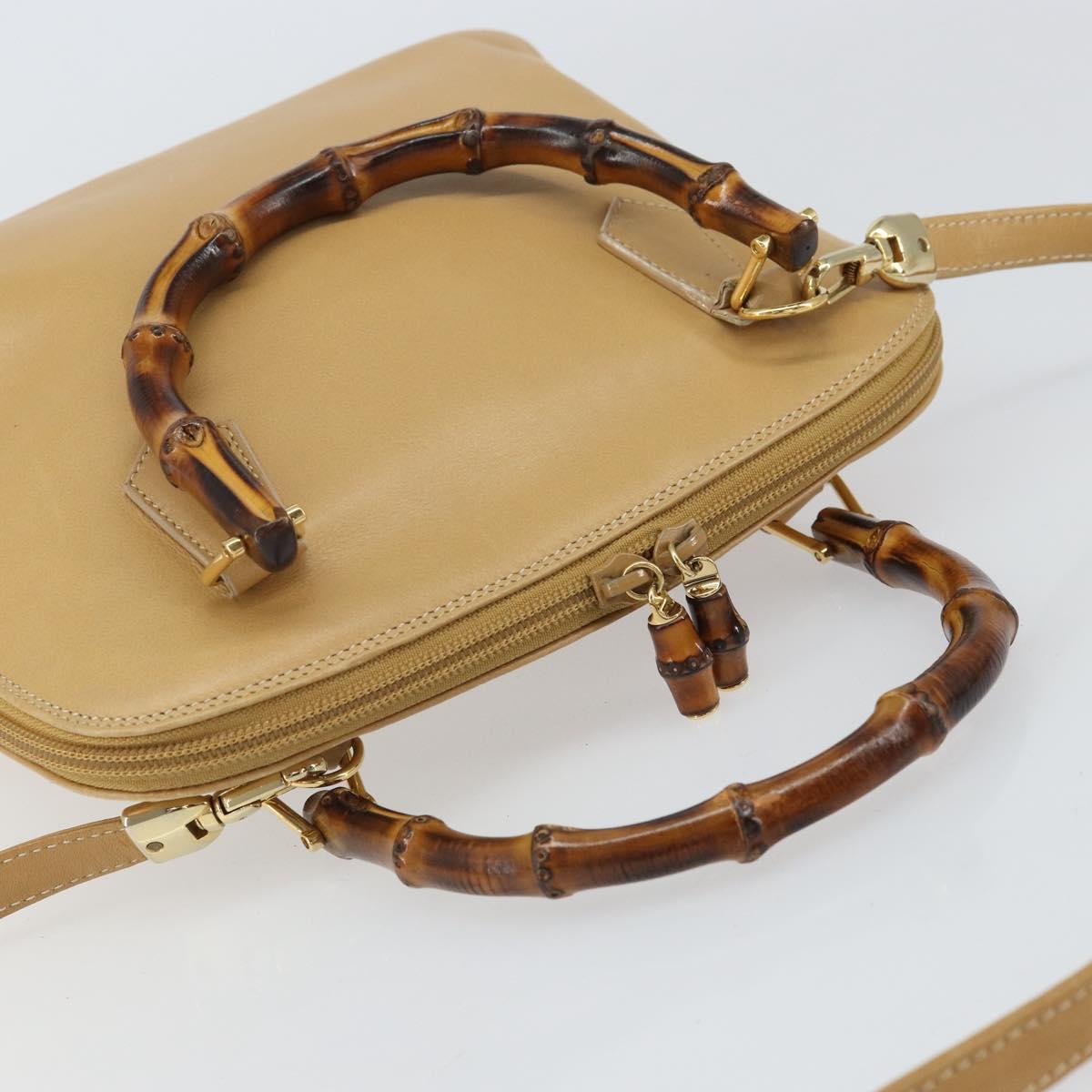 GUCCI Bamboo Hand Bag Leather 2way Beige Gold 000 3780 0290 Auth 161050