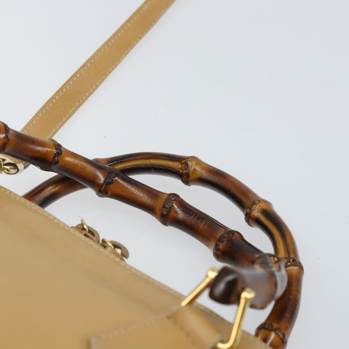 GUCCI Bamboo Hand Bag Leather 2way Beige Gold 000 3780 0290 Auth 161050