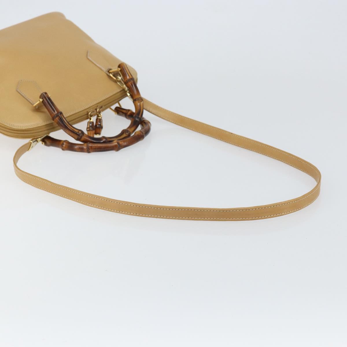 GUCCI Bamboo Hand Bag Leather 2way Beige Gold 000 3780 0290 Auth 161050