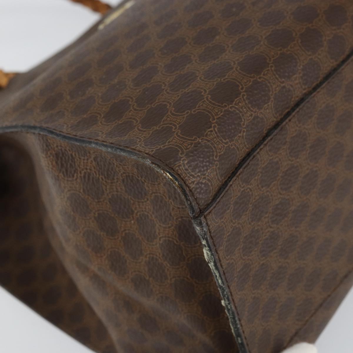 CELINE Macadam Canvas Hand Bag PVC Leather Brown Gold Auth 161051