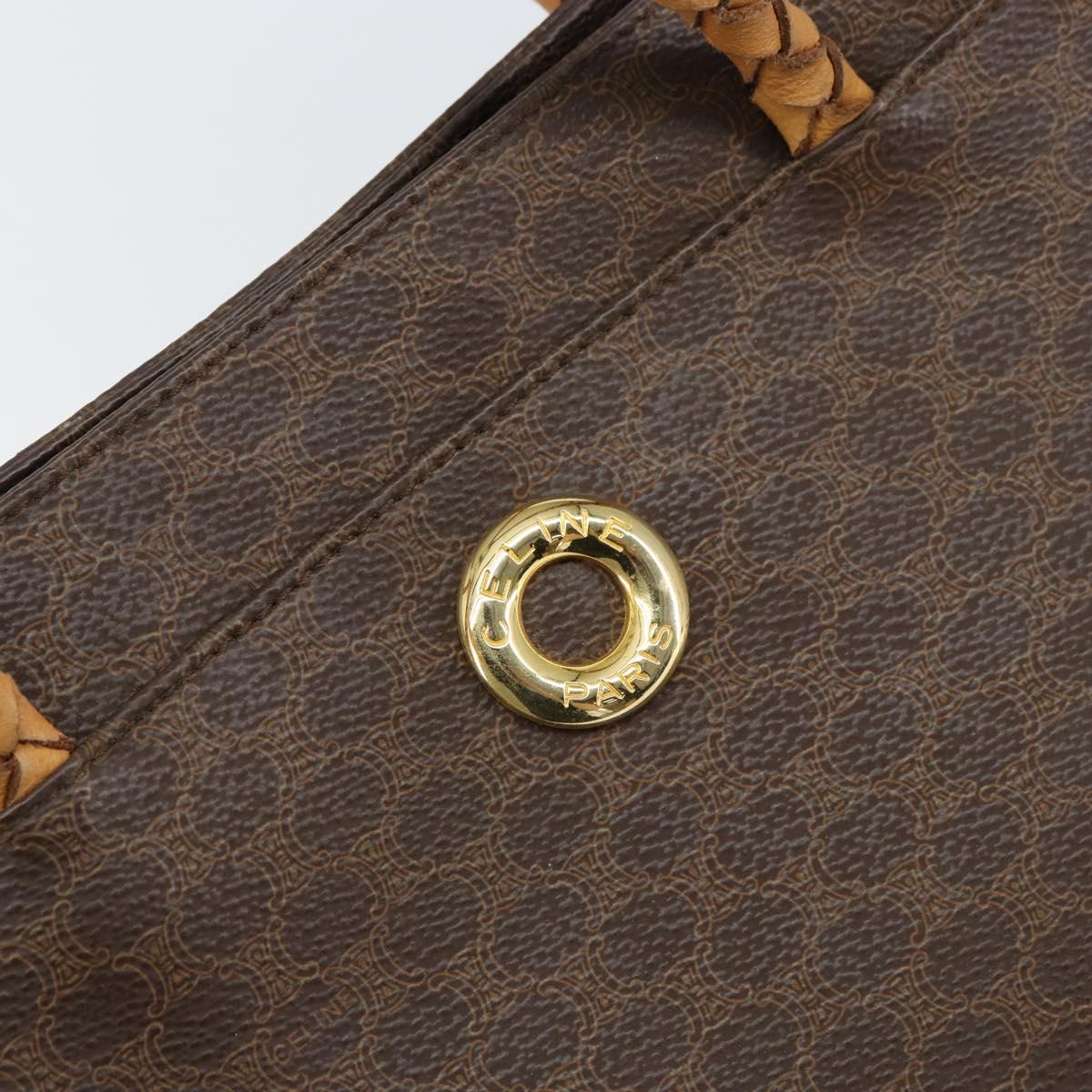CELINE Macadam Canvas Hand Bag PVC Leather Brown Gold Auth 161051