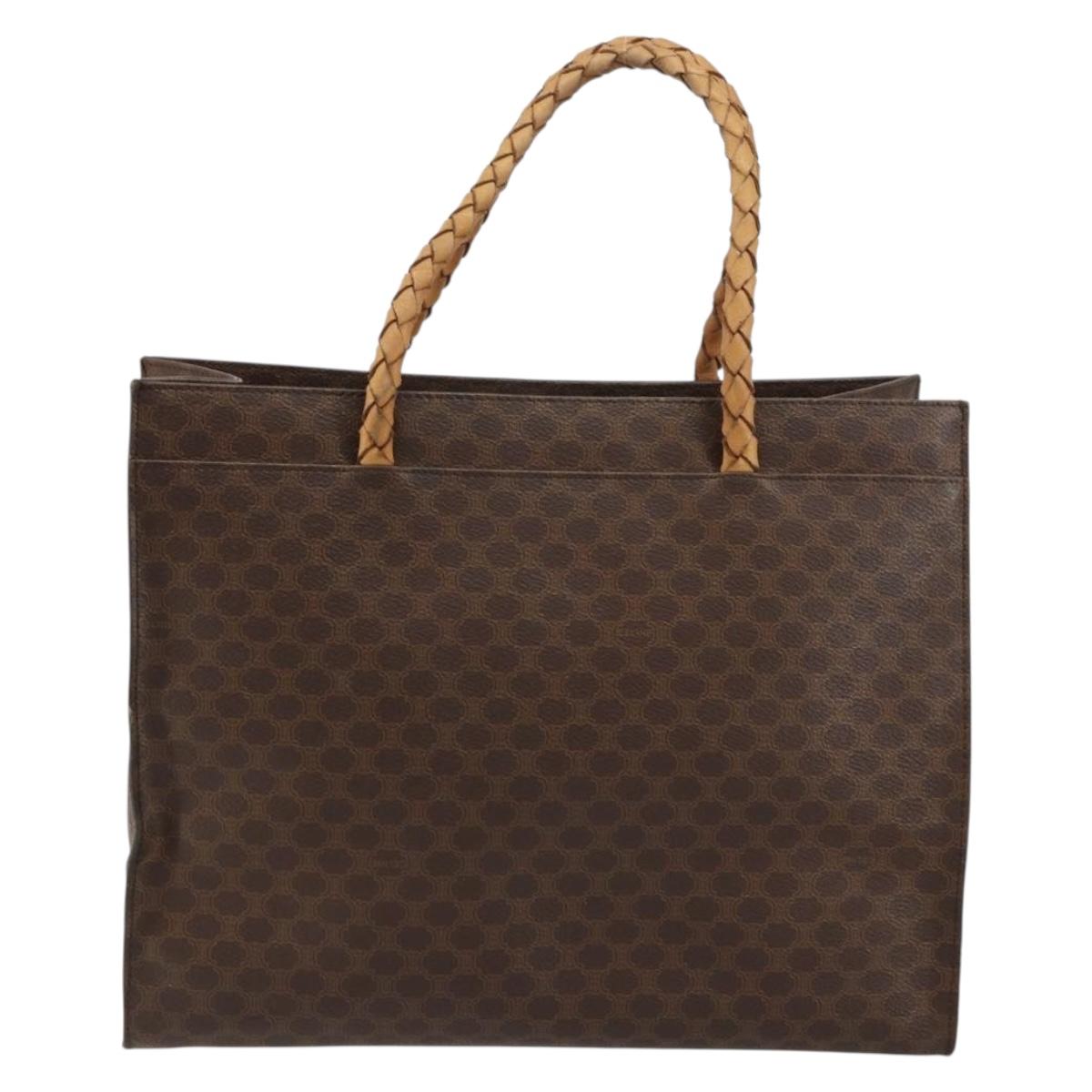 CELINE Macadam Canvas Hand Bag PVC Leather Brown Gold Auth 161051