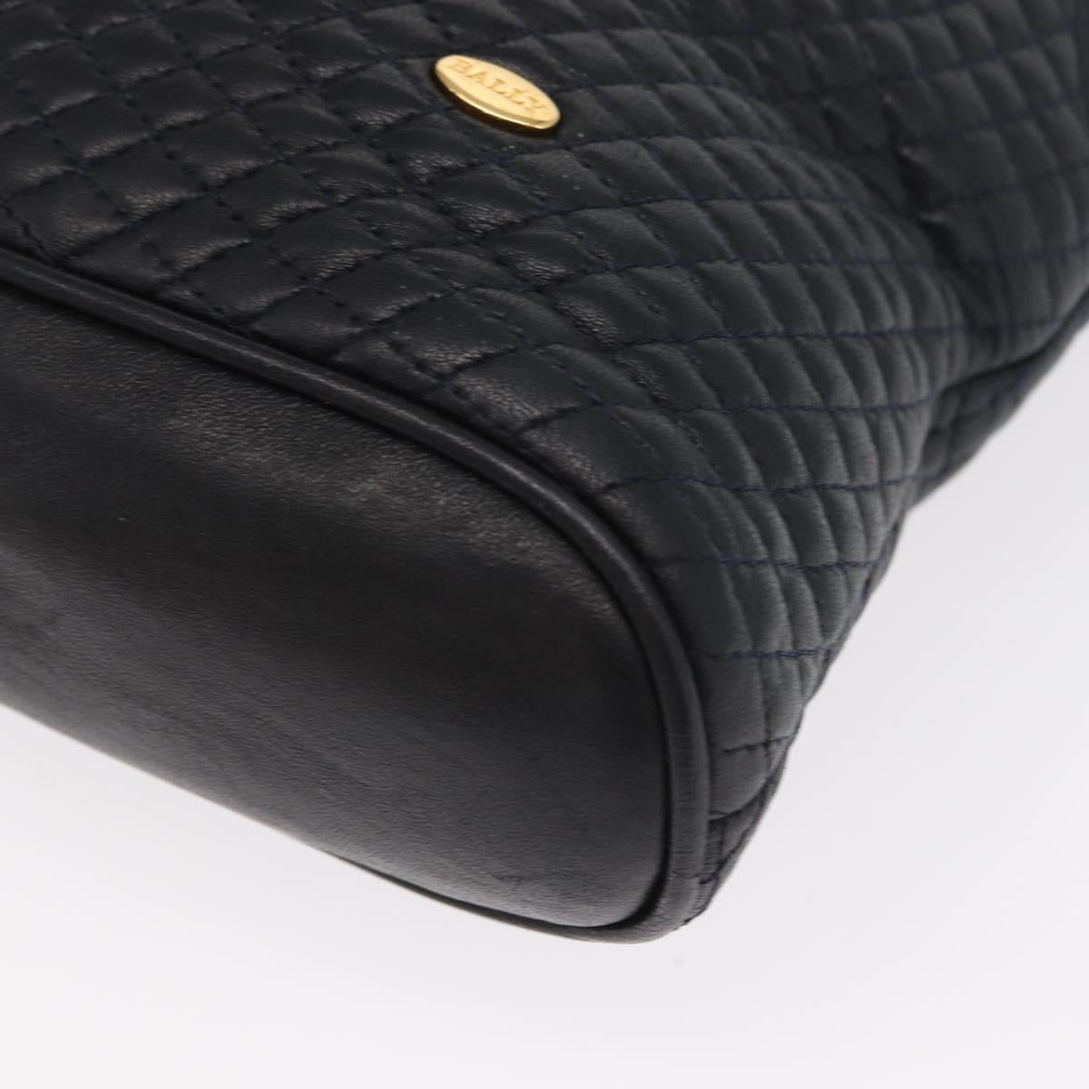 BALLY Chain Shoulder Bag Leather Navy Gold Auth 161052