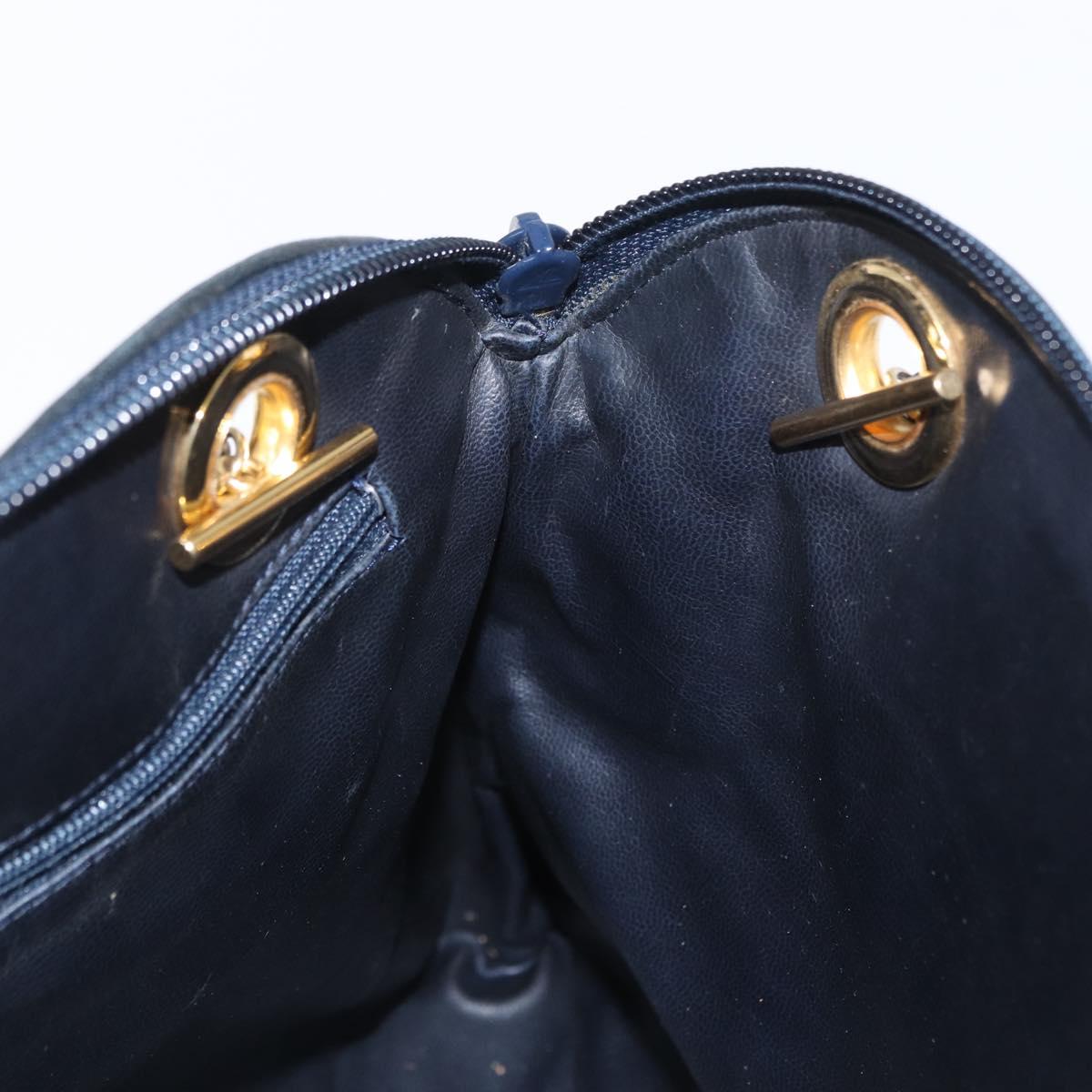 BALLY Chain Shoulder Bag Leather Navy Gold Auth 161052