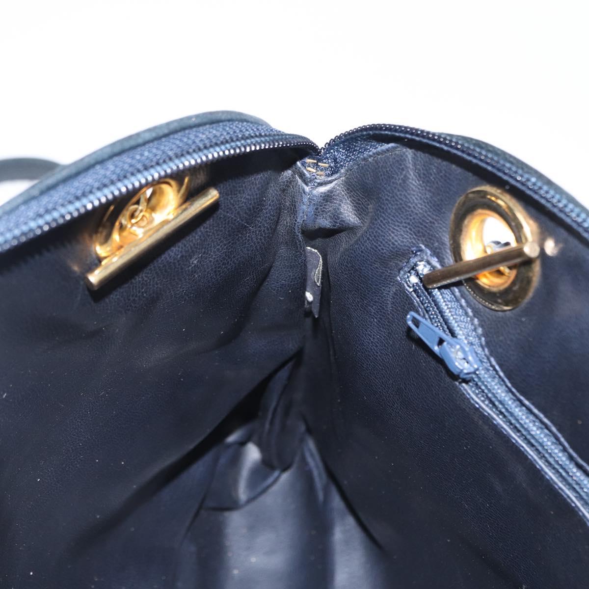 BALLY Chain Shoulder Bag Leather Navy Gold Auth 161052