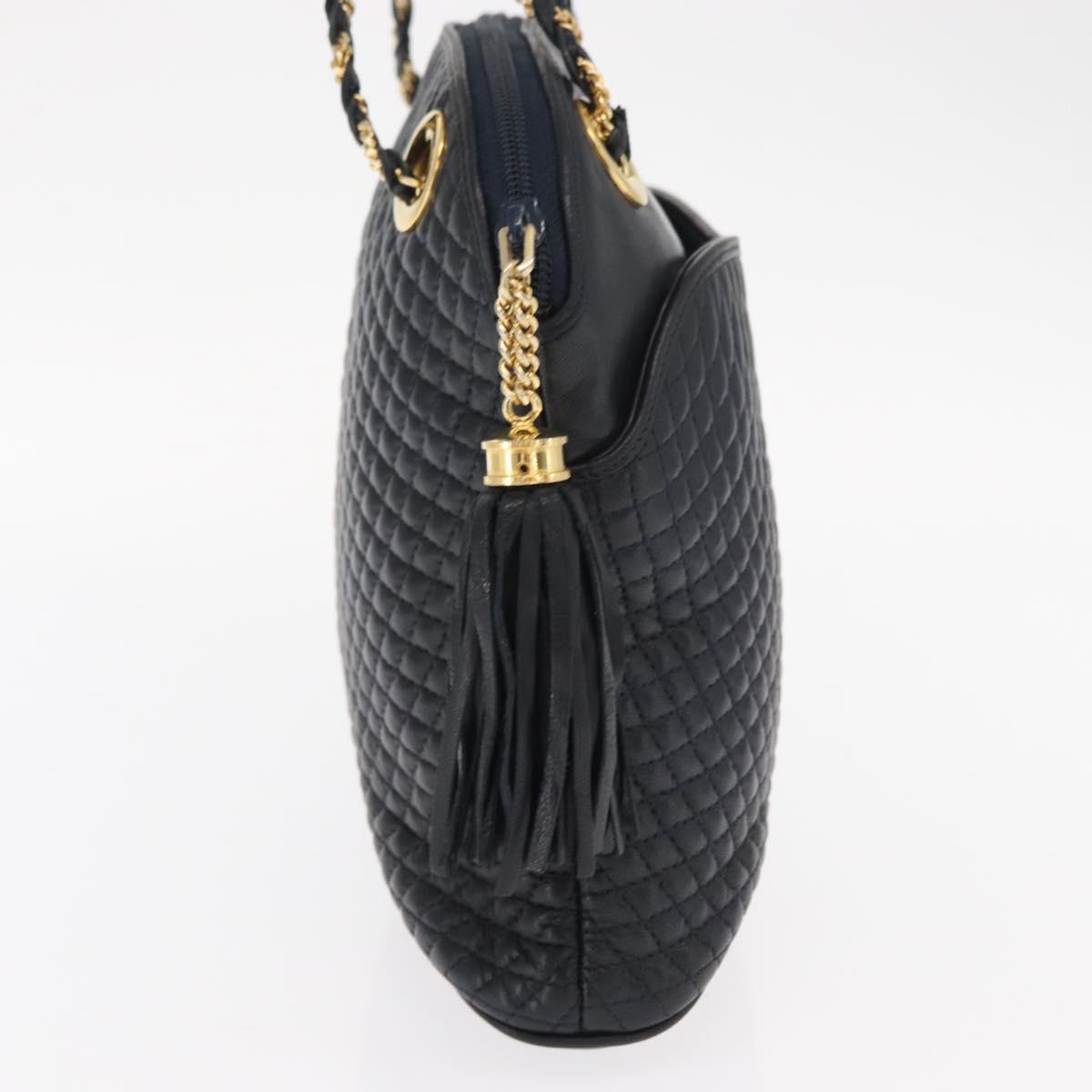 BALLY Chain Shoulder Bag Leather Navy Gold Auth 161052