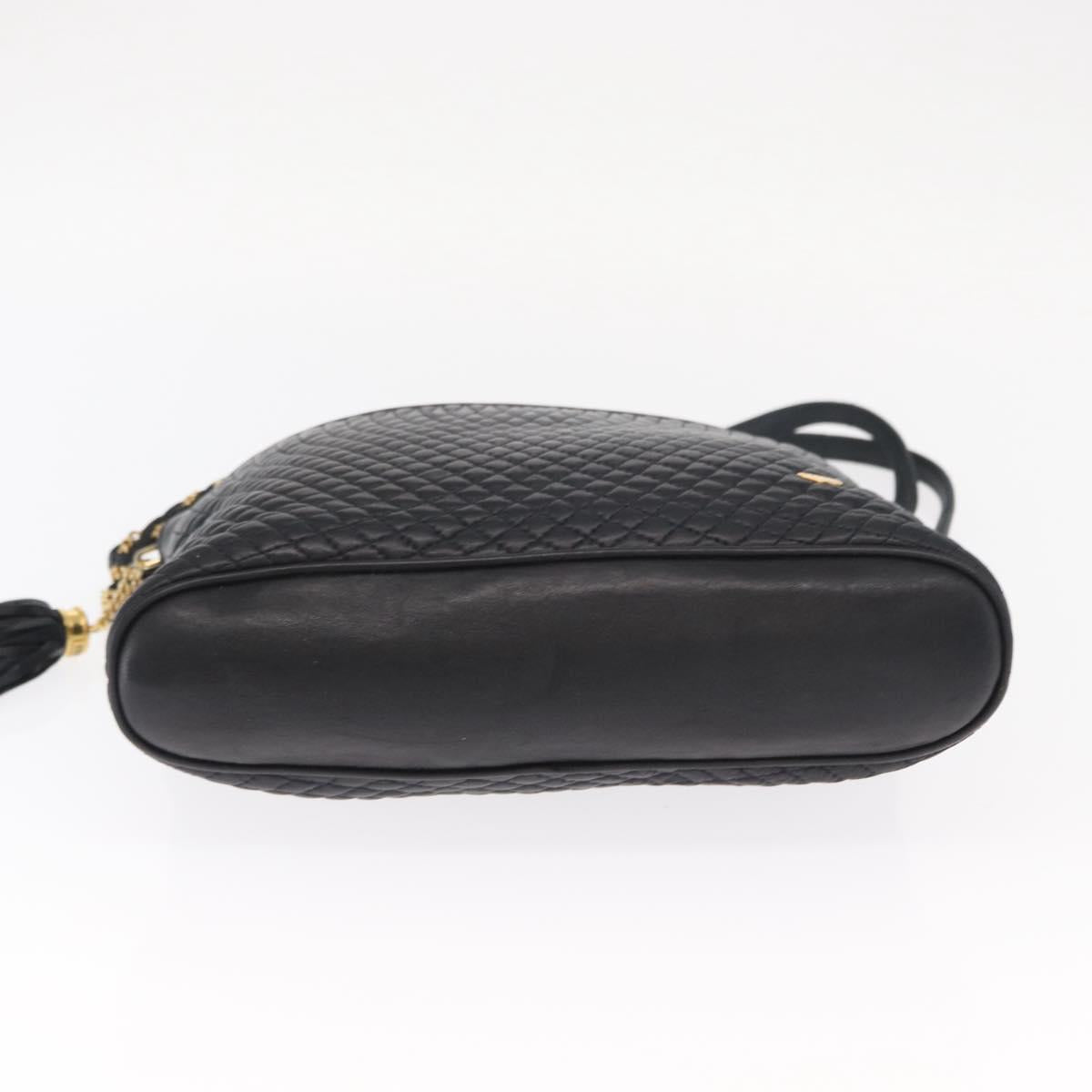 BALLY Chain Shoulder Bag Leather Navy Gold Auth 161052