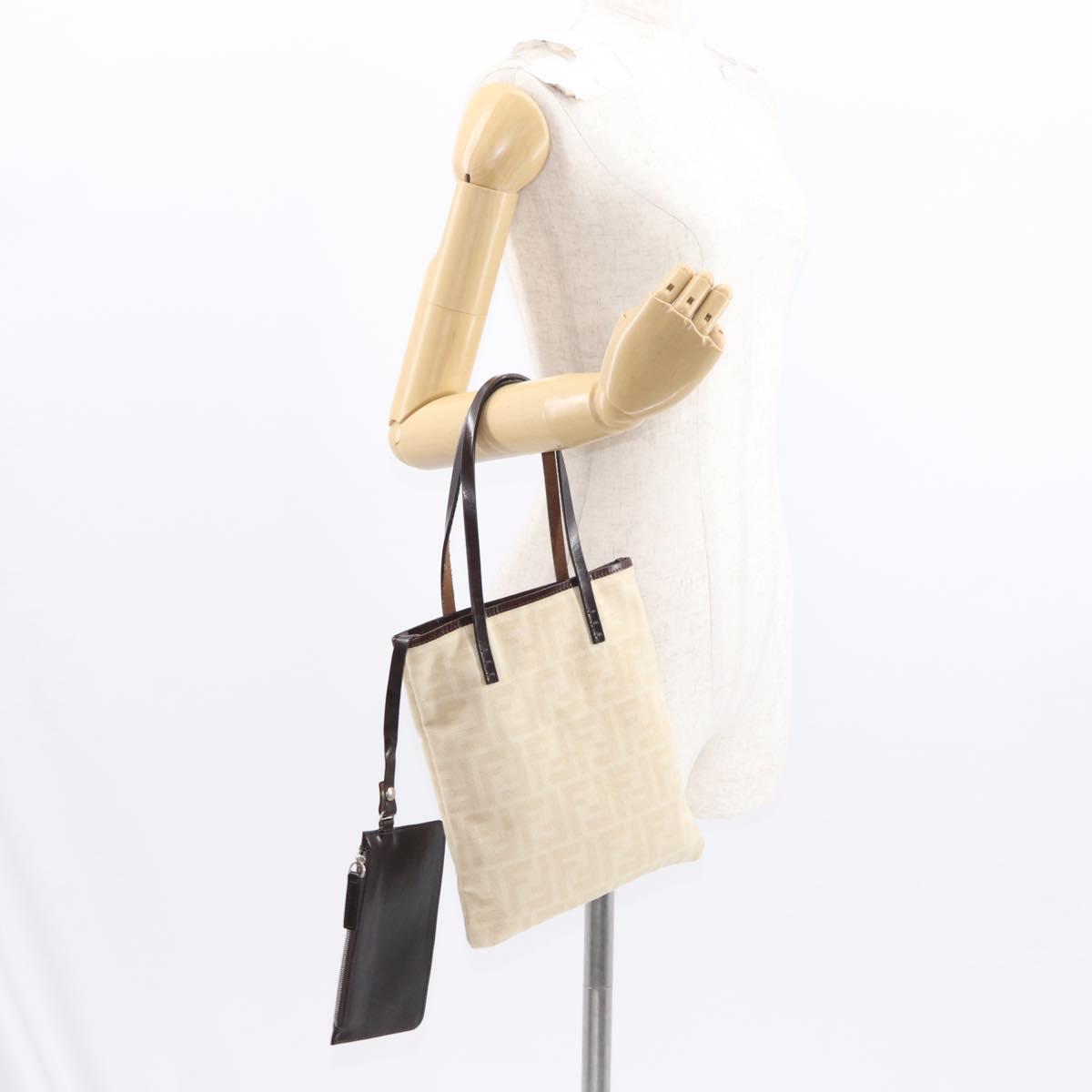 FENDI Zucca Canvas Hand Bag Beige Silver Auth 161056