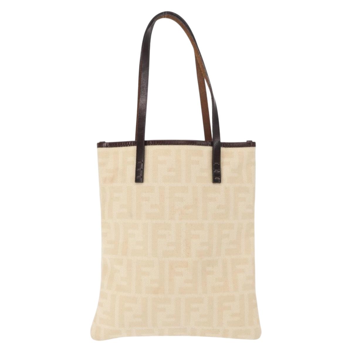 FENDI Zucca Canvas Hand Bag Beige Silver Auth 161056
