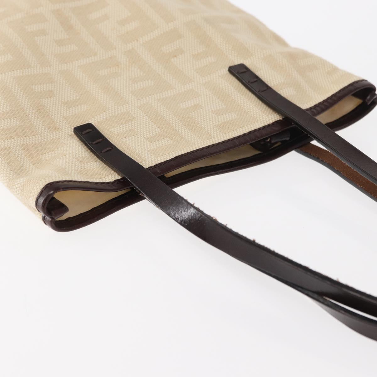 FENDI Zucca Canvas Hand Bag Beige Silver Auth 161056