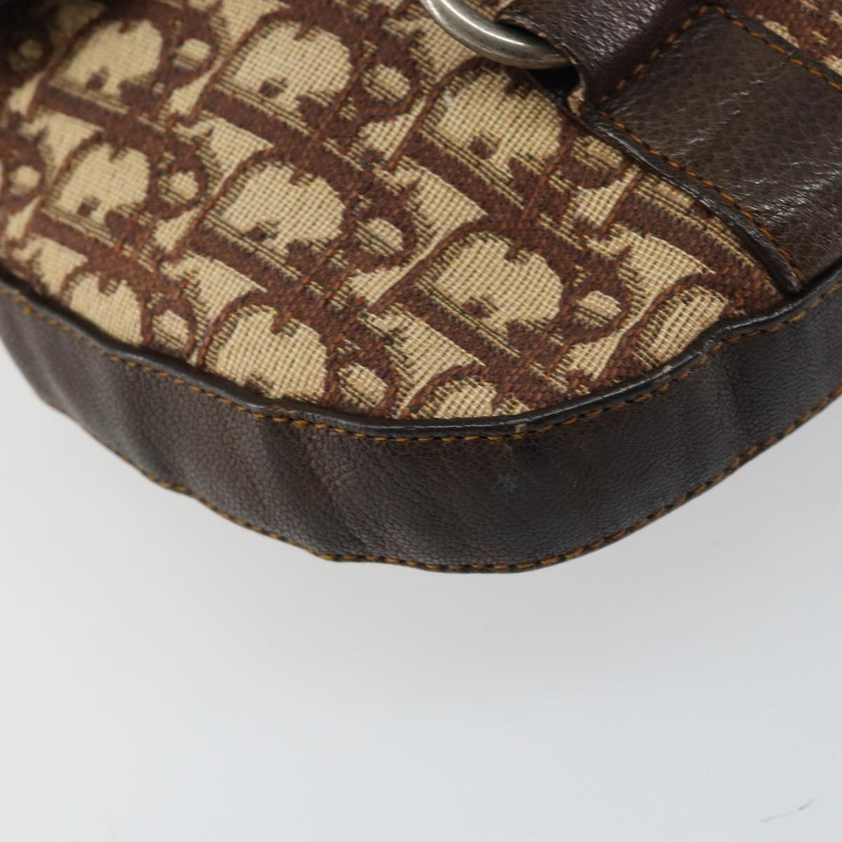 Christian Dior Trotter Canvas Shoulder Bag Brown Silver Auth 161057