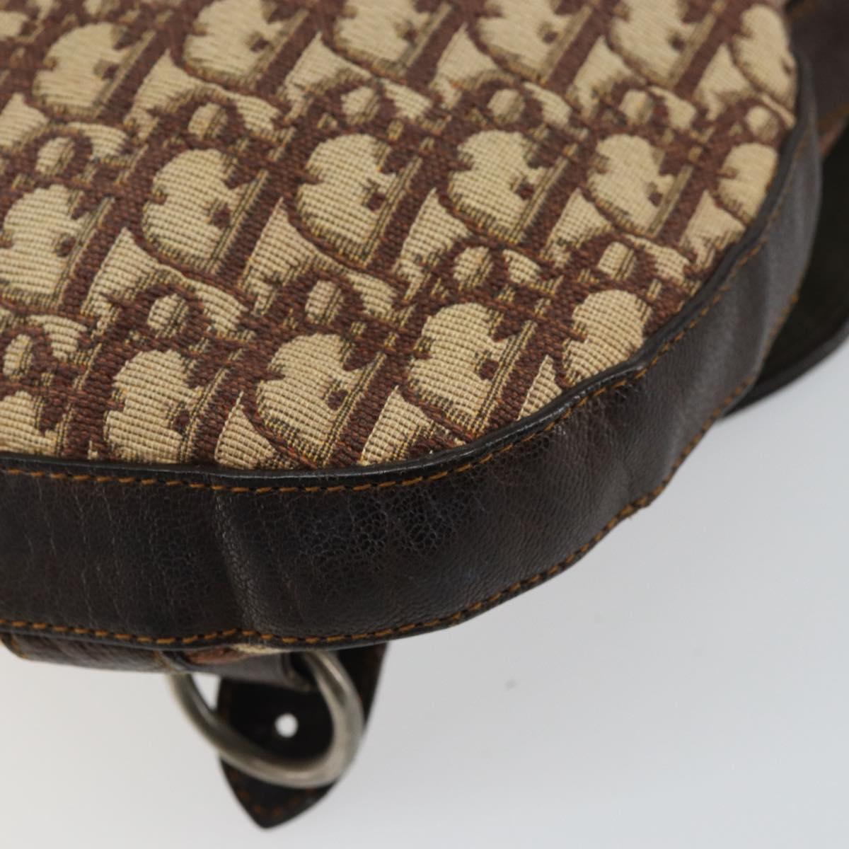 Christian Dior Trotter Canvas Shoulder Bag Brown Silver Auth 161057