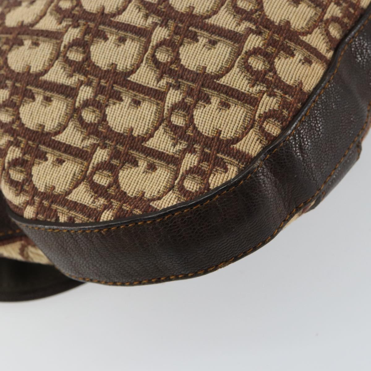 Christian Dior Trotter Canvas Shoulder Bag Brown Silver Auth 161057