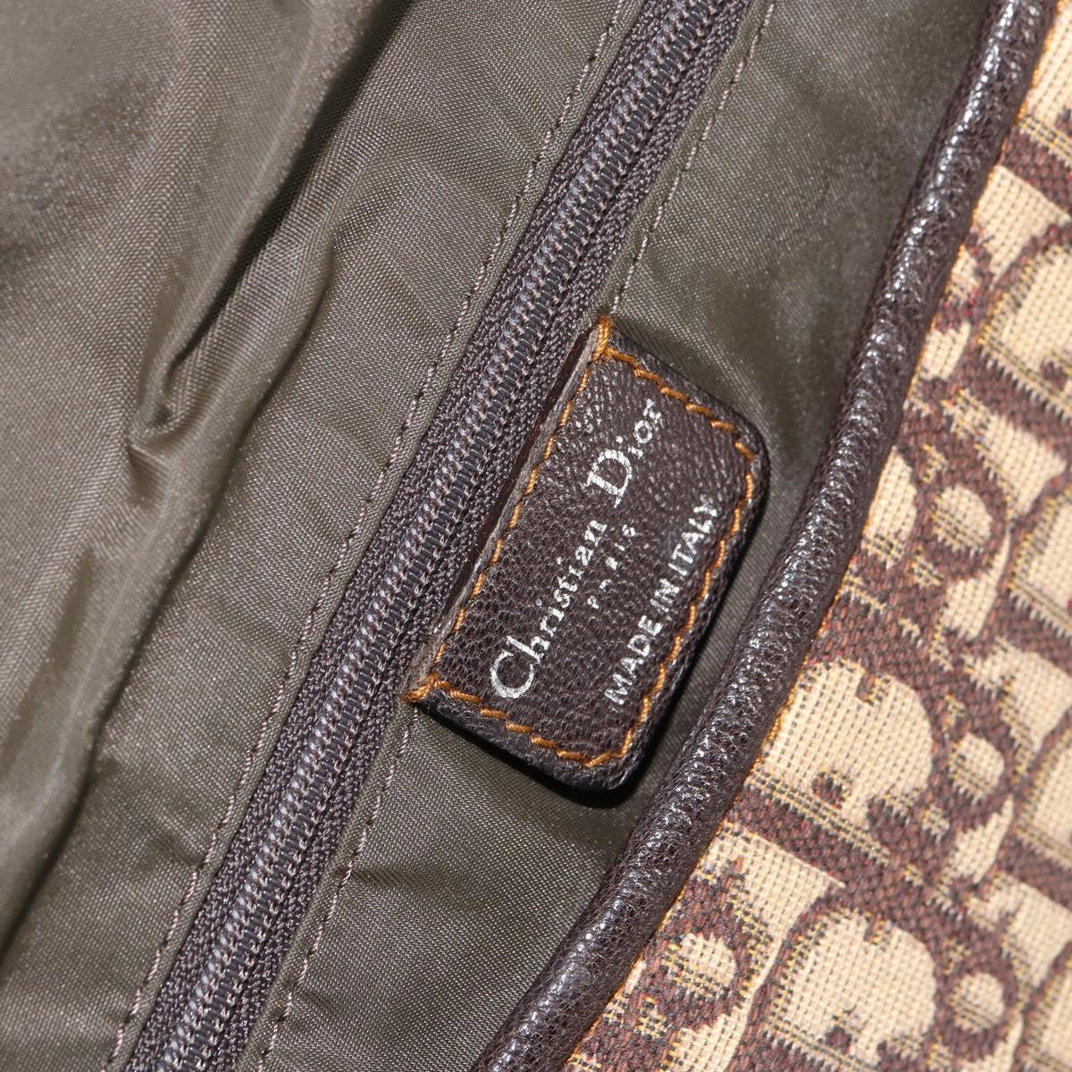 Christian Dior Trotter Canvas Shoulder Bag Brown Silver Auth 161057