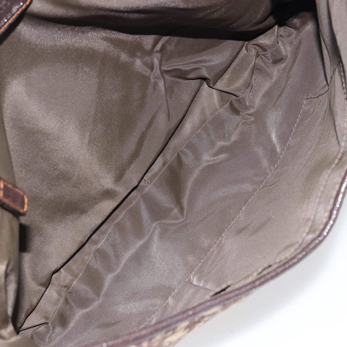 Christian Dior Trotter Canvas Shoulder Bag Brown Silver Auth 161057