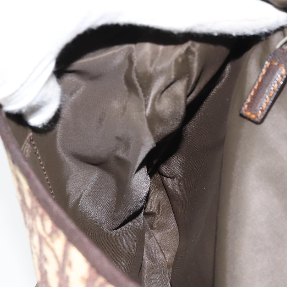 Christian Dior Trotter Canvas Shoulder Bag Brown Silver Auth 161057
